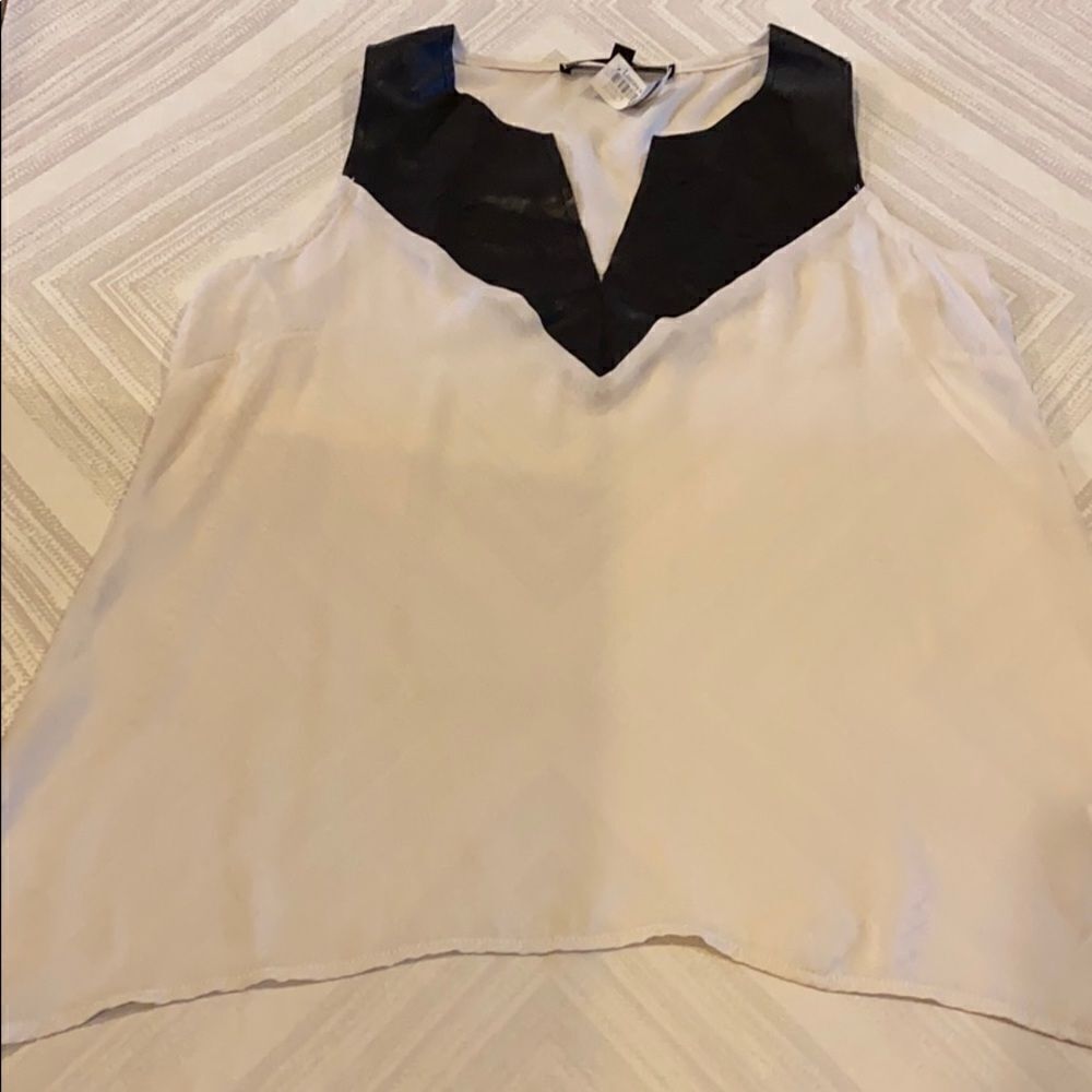 Love Stitch Ivory & Faux Leather Tank Top Blouse
